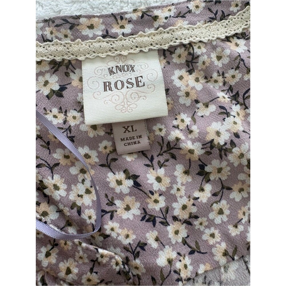 Knox Rose XL Floral Boho Tunic Top Mauve Rayon Smocked Front 3/4 Sleeve - Picture 4 of 6
